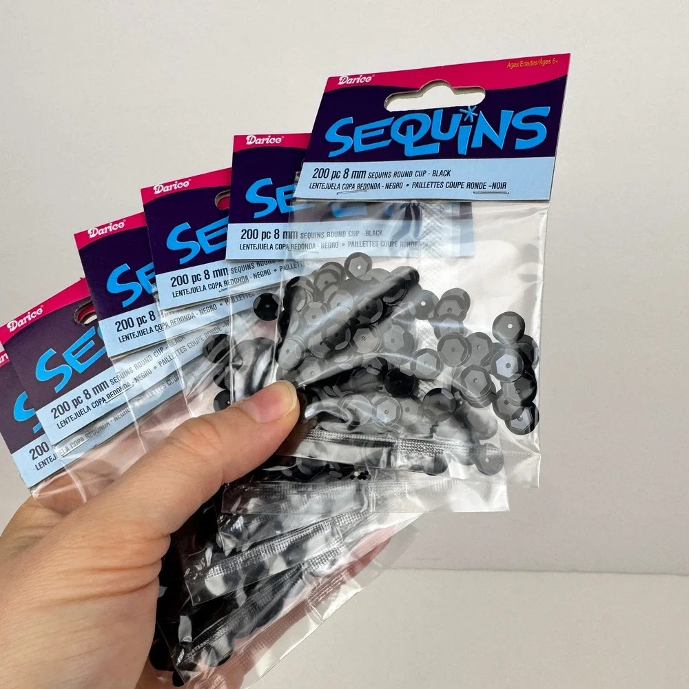 Darice‎ Black Sequins Round Cup 200 pc each 8mm 6 Packs Art Crafting Supply